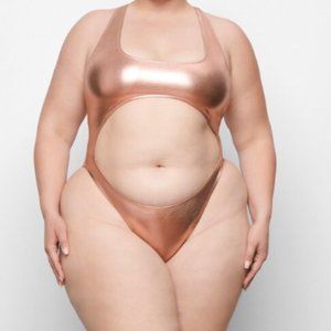 SKIMS Metallic Swim Cut Out Monokini- Champagne